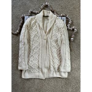 Inis Crafts Cream Cable Knit Merino Wool Cardigan Sweater